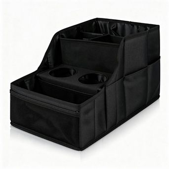 Car Seat Organizer (Front/Backseat) Foldable, 9 Compartments, 2 cup Holders Sturdy, Non-Slip