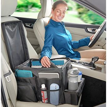 Large Car Seat Organizer with Cooler Cup Holder Tray Side Pockets