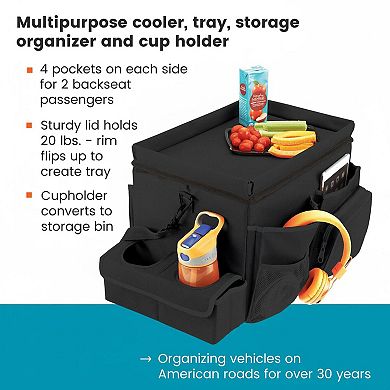 Large Car Seat Organizer with Cooler Cup Holder Tray Side Pockets