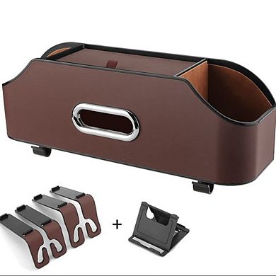 Multifunctional Car Headrest Storage Box: Cup Holder, Tissue Hook, Partition Design Travel Organizer