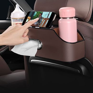 Multifunctional Car Headrest Storage Box: Cup Holder, Tissue Hook, Partition Design Travel Organizer