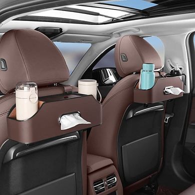 Multifunctional Car Headrest Storage Box: Cup Holder, Tissue Hook, Partition Design Travel Organizer