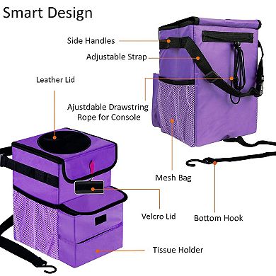 Foldable Car Trash Can Leakproof 3 Gallon with Mesh Pockets Easy to Use