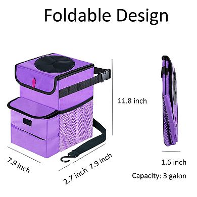 Foldable Car Trash Can Leakproof 3 Gallon with Mesh Pockets Easy to Use
