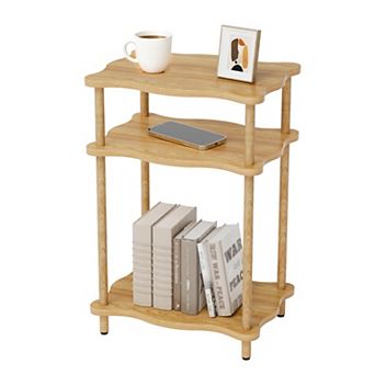 3 tier Solid Wood Side Table Space-saving, Tool-free Assembly Nightstand for Bedroom Living Room