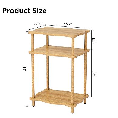 3-tier Solid Wood Side Table Space-saving, Tool-free Assembly Nightstand for Bedroom Living Room