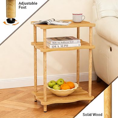 3-tier Solid Wood Side Table Space-saving, Tool-free Assembly Nightstand for Bedroom Living Room