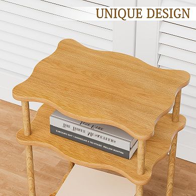 3-tier Solid Wood Side Table Space-saving, Tool-free Assembly Nightstand for Bedroom Living Room