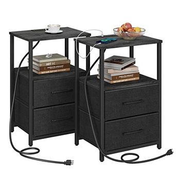 End Table Night Stand with Open Shelves Fabric Drawers for Living Room Bedroom