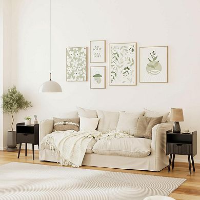 Fluted Nightstand Modern Wood Side Table with Storage Drawer Open Shelf for Bedroom Living Room
