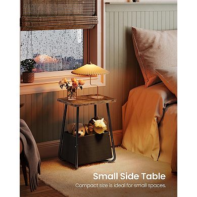 Side Table with Fabric Storage Basket Modern Space Saving for Living Room Bedroom