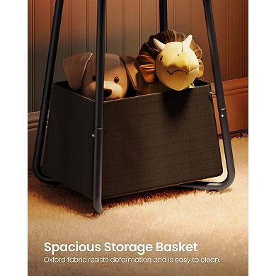 Side Table with Fabric Storage Basket Modern Space Saving for Living Room Bedroom