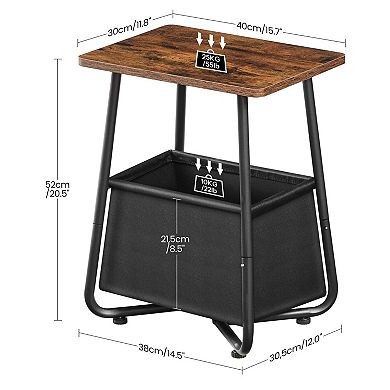 Side Table with Fabric Storage Basket Modern Space Saving for Living Room Bedroom