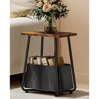 Side Table with Fabric Storage Basket Modern Space Saving for Living Room Bedroom