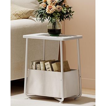 Side Table with Fabric Storage Basket Modern Space Saving for Living Room Bedroom