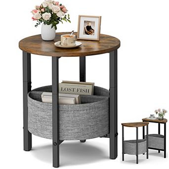 Set of 2 Half Moon Side Tables Modern Accent Tall Storage for Living Room Bedroom