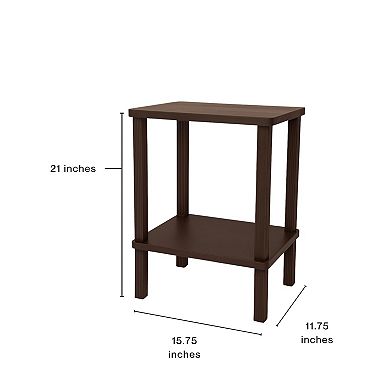 Nightstand Side Table 2-Tiers Real Wood Fluted Legs Storage Dark Brown Compact