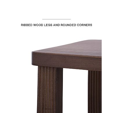 Nightstand Side Table 2-Tiers Real Wood Fluted Legs Storage Dark Brown Compact