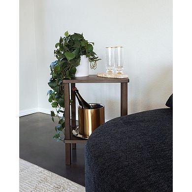 Nightstand Side Table 2-Tiers Real Wood Fluted Legs Storage Dark Brown Compact