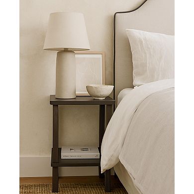Nightstand Side Table 2-Tiers Real Wood Fluted Legs Storage Dark Brown Compact