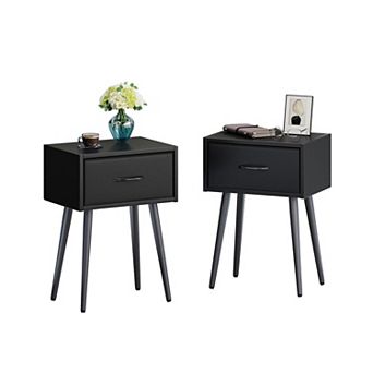 Set of 2 Nightstands with Fabric Drawer Modern Metal Legs for Bedroom Living Room
