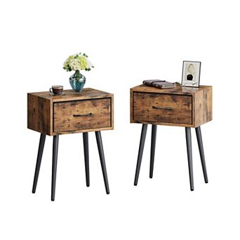 Set of 2 Nightstands with Fabric Drawer Modern Metal Legs for Bedroom Living Room
