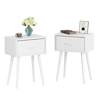 Set of 2 Nightstands with Fabric Drawer Modern Metal Legs for Bedroom Living Room