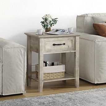 Nightstand End Table with Drawer 2 tier Storage Shelves Sturdy Modern for Living Room Bedroom Dorm