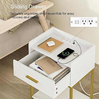 Modern 3-Tier Nightstand with Storage Drawer and Shelf Small End Side Table for Bedroom Living Room