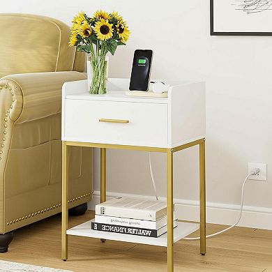 Modern 3-Tier Nightstand with Storage Drawer and Shelf Small End Side Table for Bedroom Living Room