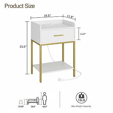 Modern 3-Tier Nightstand with Storage Drawer and Shelf Small End Side Table for Bedroom Living Room