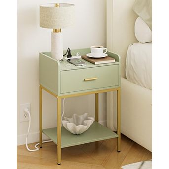 Modern 3 tier Nightstand with Storage Drawer and Shelf Small End Side Table for Bedroom Living Room