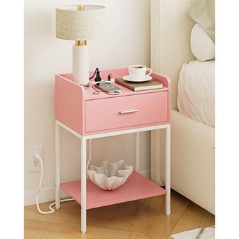 Modern 3 tier Nightstand with Storage Drawer and Shelf Small End Side Table for Bedroom Living Room