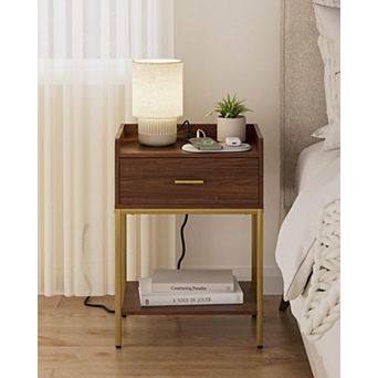 Modern 3 tier Nightstand with Storage Drawer and Shelf Small End Side Table for Bedroom Living Room