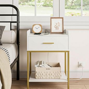 Modern 3 tier Nightstand with Storage Drawer and Shelf Small End Side Table for Bedroom Living Room