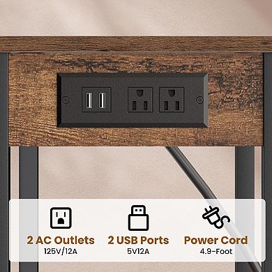 3 Tier Side Table with Fast Charging Station Narrow Bedside Table for Living Room Bedroom Office