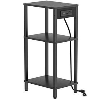 3 tier Side Table with Fast Charging Station Narrow Bedside Table for Living Room Bedroom Office