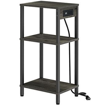 3 tier Side Table with Fast Charging Station Narrow Bedside Table for Living Room Bedroom Office