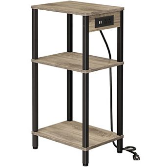 3 tier Side Table with Fast Charging Station Narrow Bedside Table for Living Room Bedroom Office