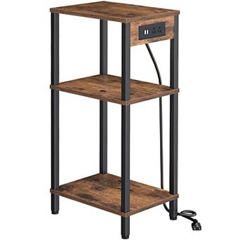 3 tier Side Table with Fast Charging Station Narrow Bedside Table for Living Room Bedroom Office