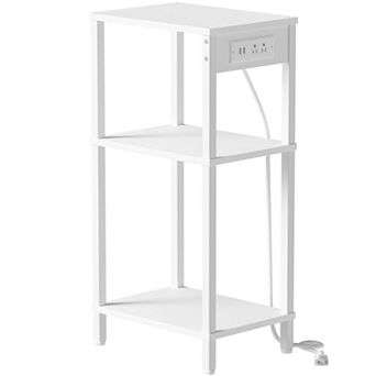 3 tier Side Table with Fast Charging Station Narrow Bedside Table for Living Room Bedroom Office