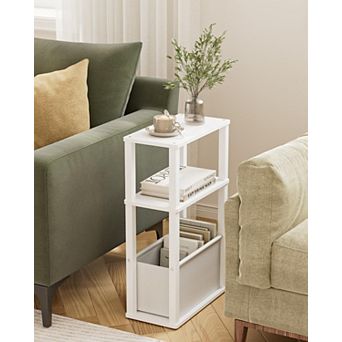 Modern Narrow Wood Side Table 3 tier Storage Nightstand for Small Spaces Bedside Living Room