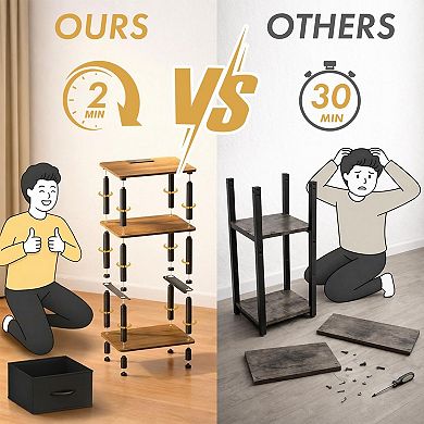 Bedroom Nightstand with Charging Station, Adjustable Fabric Drawer, 3-Tier, Tool-Free Install Side
