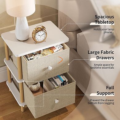 Nightstand 2 Storage Drawers Boho Solid Wood End Table for Small Spaces Bedroom Living Room Entryway