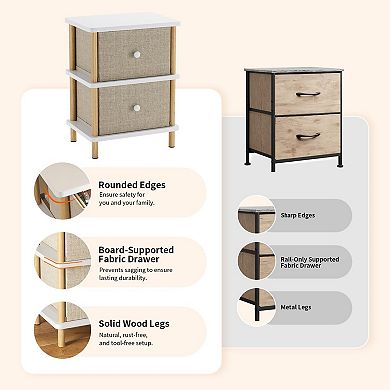 Nightstand 2 Storage Drawers Boho Solid Wood End Table for Small Spaces Bedroom Living Room Entryway