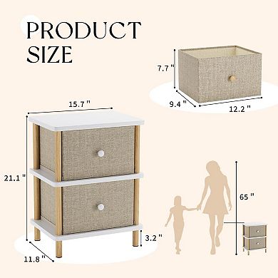 Nightstand 2 Storage Drawers Boho Solid Wood End Table for Small Spaces Bedroom Living Room Entryway