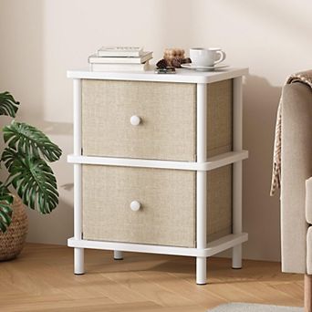 Nightstand 2 Storage Drawers Boho Solid Wood End Table for Small Spaces Bedroom Living Room Entryway