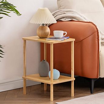 3 tier Wooden Nightstand End Table with Storage Shelf, Farmhouse Bedside for Small Spaces Bedroom
