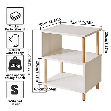 Wooden Nightstand Solid Wood S-shaped 3 Tier Bed Side Table End Table
