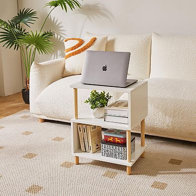 Wooden Nightstand Solid Wood S-shaped 3 Tier Bed Side Table End Table
